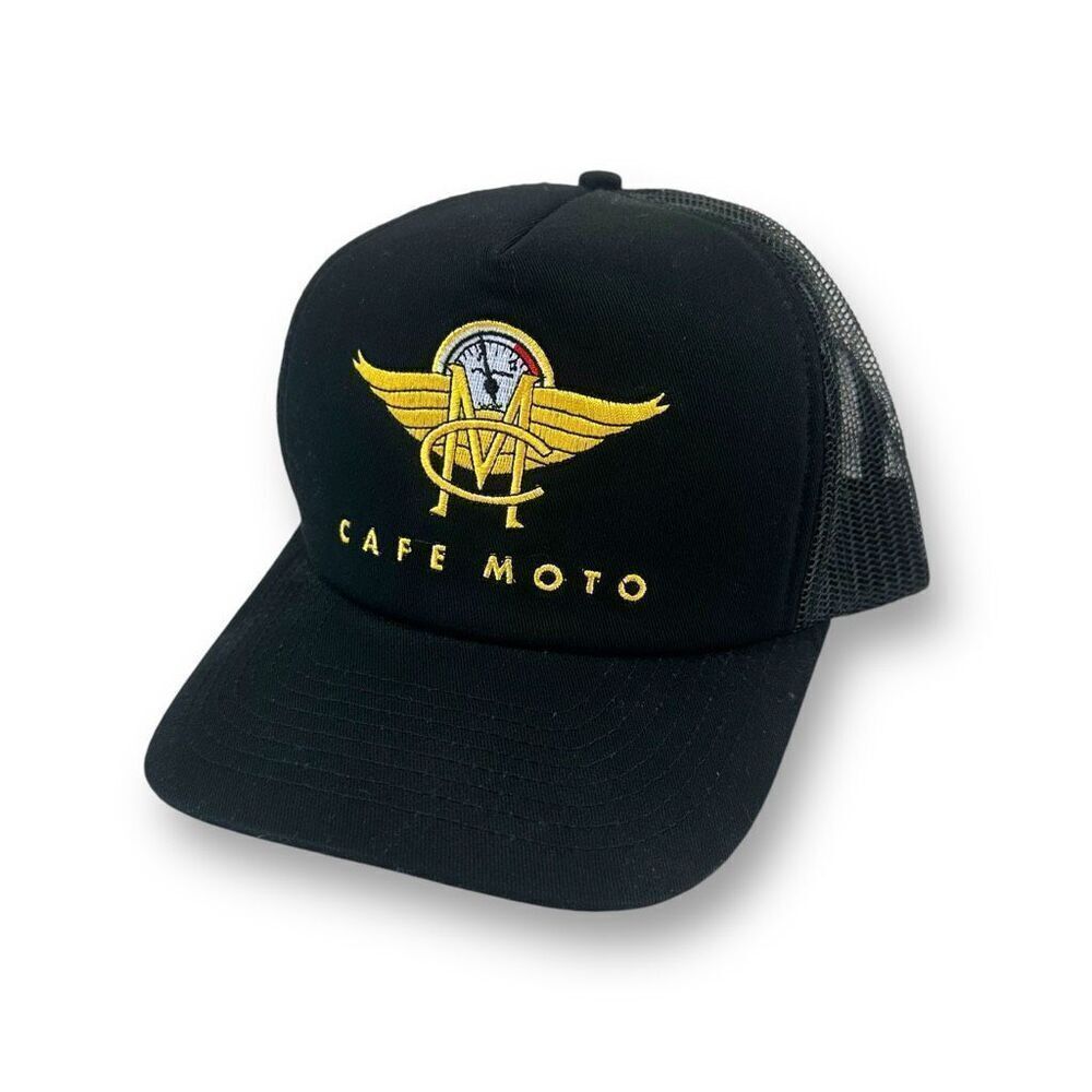 Cafe Moto One Size Snapback Mesh Trucker Hat Black‎ Embroidered Action Logo